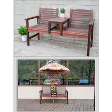 Outdoor Garden Park Bench, Weatherproof Wood Yard Bench Lawn Patio Porch Bench with Backrest and Arms, Two-Person Seat with Table, for Backyard/Balcony/Entry