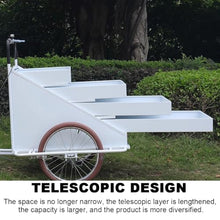 TT-YEL 4-Layer Large Capacity Tricycle Flower Display Cart, Mobile Food Coffee Cart, Commercial Flower Trailer, Retractable Rack, Large Front Loading Scooter,Black