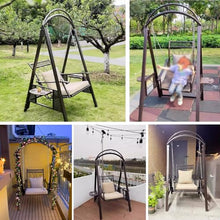Outdoor Porch Swing with Metal Frame, Heavy Duty Waterproof Patio Swings with Seat Cushion, Galvanized Steel Chains, Non-Slip Foot Pad for Garden Backyard Poolside Lawn(Brown)