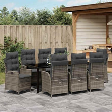 LKJVFCPW 9-Piece Outdoor Garden Dining Set with Cushions, Poly Rattan Patio Furniture Table and 8 Chairs, Weather-Resistant Backyard Seating, Grey