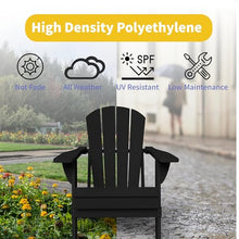 Kingdura Foldable Adirondack Chair, Portable HDPE All Weather Resistant Outdoor Patio Chair, Wooden Textured with Cup Holder, 380LBS Capacity for Poolside, Backyard, Deck, Fire Pit (Black)