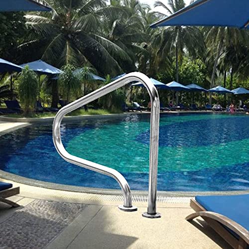 Pool Hand Rail 1 PCS Easy Mount Hand Grab Rail w/Curved Structure Complete Mounting Accessories Stainless Steel Swimming Pool Stair Rail for Inground Pool Entry