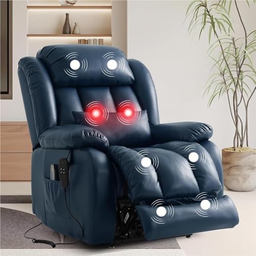 HTERWQEA Power Lift Recliner Chair with Heat and Massage for Elderly, Blue