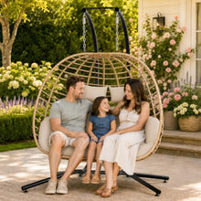 Micleed Double Egg Swing Chair with Stand, Outdoor 650LBS, Cream