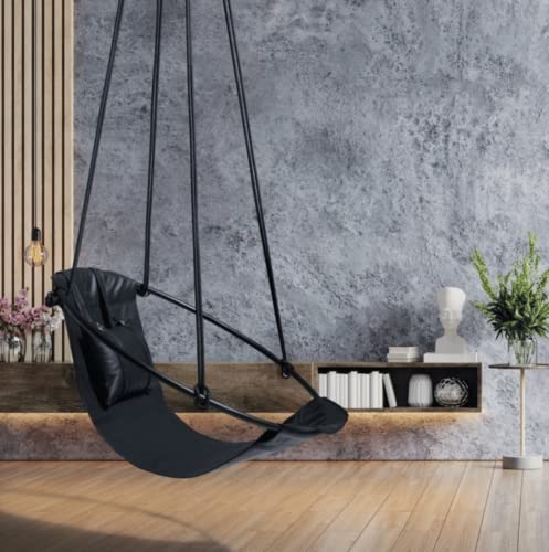 Mern Living Faux Leather Hanging Egg Chair – Handmade Hammock Swing Chair for Bedroom, Indoor & Outdoor Patio Swing, 275 lbs Capacity, Double-Layered Leather