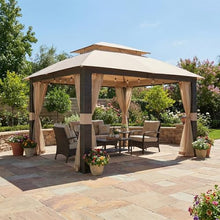 Garden Winds Reinforced RipLock 350 Replacement Canopy Top and Netting Set Compatible with Revella 10’ x 12’ Gazebo Model L-GZ806PST-A2 - Beige