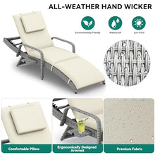 YITAHOME Patio Chaise Lounge Chair Set of 2, Wicker Chaise Lounge Outdoor Rattan Reclining Chair with Armrests/Pull-Out Cup Holder/5-position backrest/Cushion & Headrest-Beige