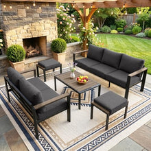 ADRERIC Patio Furniture Set 7 Seats and Coffee Table, 5 Pieces Patio Conversation Set with Thick Cushion, Ottomans, Deluxe Aluminum Modern Outside Sectional for Porch, Balcony, Deck, Yard, Dark Gray