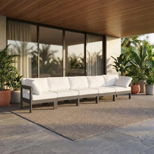 Outdoor Escape White Fabric Outdoor Patio Modular Sofa with Contemporary Style, Cushioned Seating, 150-Inch Width, Weather-Resistant Upholstery