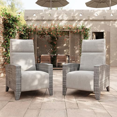 IDEALHOUSE Wicker Outdoor Recliner Reclining Patio Chair with Adjustable Back & Footrest 150° Lay-Flat Reclining with Air Pump Rattan Flip-Up Side Table Outdoor Lounge Chair for Pool Deck Balcony