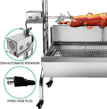 stainless steel rotisserie grill with back cover guard, 25w motor small pig lamb rotisserie roaster, 48.7'' 2 in 1 bbq charcoal rotisserie grill for camping outdoor kitchen (88LBS with baffle)