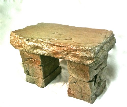 "Garden Bench" Cast Stone Granite Rock Bench 3 Piece, Patio Furniture, Concrete Bench Hand Sculpted Rustice Garden Decor