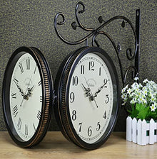 Double Sided Outdoor Clocks Iron Silent Grand Central Station Wall Clock Quiet Art Clock Weatherproof Casing Double Faced Decorative Garden Clock (B) (D)