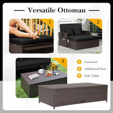 LDAILY Moccha Outdoor Daybed, Wicker Loveseat Sofa Set with 4-Postion Adjustable Backrest, Storage Ottoman, Cushions, Rattan Double Bed Lounger, Patio Furniture Set (Black)