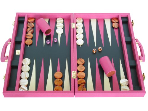 Zaza & Sacci Leather Backgammon Set 20" Attache Case Pink