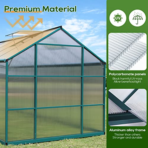 ONLYCTR 8'x16' Green Polycarbonate Walk-In Greenhouse with Roof Vent