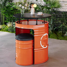 JOSOGO Coffee Restaurant Table and Chair Set, Creative Industrial Style Outdoor Oil Drum Multi-Functional Outdoor Lounge Table and Chair Set(D)
