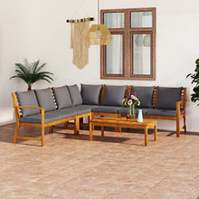YUTAASU 6 Piece Patio Lounge Set with Solid Acacia Wood Frame, Oil Finish, and Thick Cushions, Including Slatted Coffee Table, Modular Outdoor Seating Set for Balcony or Garden