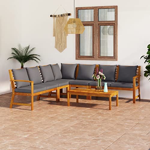 YUTAASU 6 Piece Patio Lounge Set with Solid Acacia Wood Frame, Oil Finish, and Thick Cushions, Including Slatted Coffee Table, Modular Outdoor Seating Set for Balcony or Garden