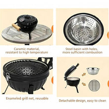 Ceramic Grill with Stainless Steel Grates,Thermometer, Wooden Handle, Outdoor BBQ Smoker for Cooking,Camping,Picnic(D)