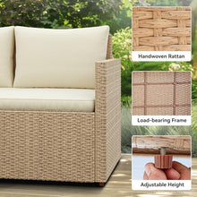 YITAHOME L-Shaped Patio Furniture Set All Weather Wicker Outdoor Sectional Sofa with Dining Table and Ottoman Light Brown Beige