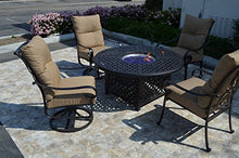 Santa Anita Outdoor Patio 5 Regular Chairs and Round 52" Fire Pit Coffee Table Dark Bronze Cast Aluminum Premium Fabric Cushions