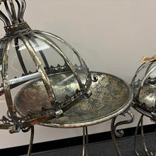 Set of 3 Glass Dome Terrariums with Iron Stands, Frosted Silver