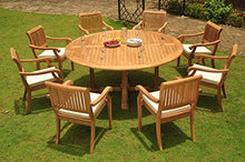 WholesaleTeak 9Pc Grade-A Teak Wood Dining Set 72" Round Dining Table & 8 Arbor Stacking Arm/Captain Chairs #WHDSAB62