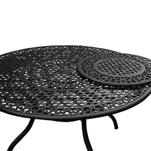 Oakland Living Modern Ornate Outdoor Mesh Aluminum 59-in Large Black Round Patio Dining Set with Lazy Susan and Six Chairs