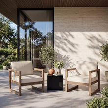 Seeheool Set of 2, Outdoor Acacia Wood Patio Club Chair, Wood Patio Furniture,Waterproof Thick Cushion Deep Seating for Porch, Garden, Backyard, Balcony, Brown Wash and Beige Cushion