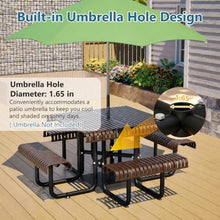 Metal Picnic Table,8-Person Outdoor Picnic Table with Benches Umbrella Hole