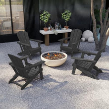 Kingdura Foldable Adirondack Chair, Portable HDPE All Weather Resistant Outdoor Patio Chair, Wooden Textured with Cup Holder, 380LBS Capacity for Poolside, Backyard, Deck, Fire Pit (Black)