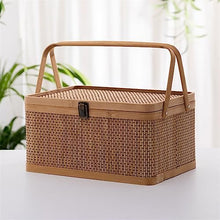 FENOKD Picnic Baskets Woven Storage Basket Country Basket Picnic Basket Egg Basket Cover Basket Woven Holiday Supplies Box，