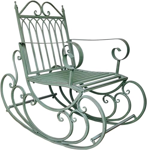 ERoomQ Outdoor GThe Bench,Patio Rocking Chairs with Antique Brown Finish, Outdoor GThe Metal Iron Rocking Chair Seating, w/Scroll Design Patio Bench (Antique Green)