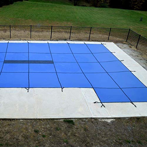 WaterWarden Premium Pool Safety Cover 16’x32’ Right Step Solid Blue With Drain Panel