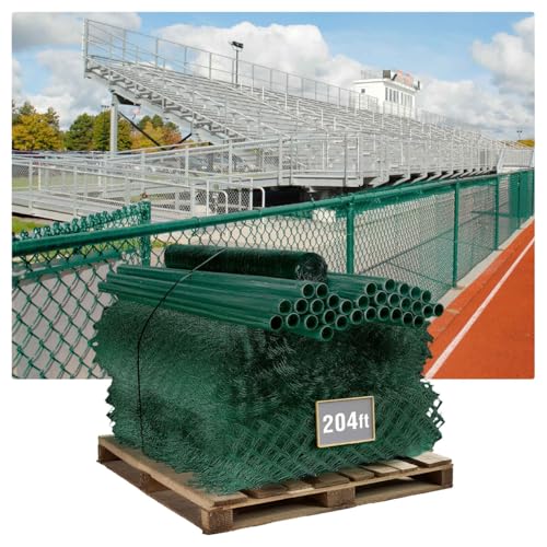 Fencer Wire 9 Gauge Durable Green Vinyl Coated Chain Link Fence Kit, Complete Fencing DIY Set w/Fence Fabric, Gate, Posts, Top Rails & Hardware for Yard, Garden & Animal Enclosures (5ft. x 204ft.)