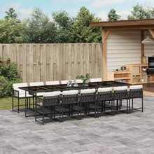 XHNIFBN 12-Seater Garden Dining Set, Large Outdoor Wicker Patio Furniture Set with Cushions and Tempered Glass Tabletop, PE Rattan Dining Table and Chair Set for Terrace, Black and Cream