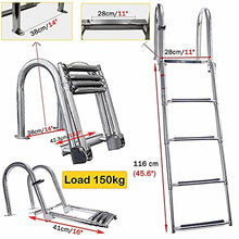 Boat Ladder Platform 4 Step for Swimming Pool, Removable Pontoon Ladders Boats Heavy Duty, Telescoping Marine Yacht Dock