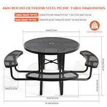 Gndigufa Picnic Tables with Umbrella Hole, Outdoor Steel Heavy Duty Commercial Grade Black Table, Bench Set for Lawn, Patio, Park, Yard, Garden, Porch (46'') (Round)