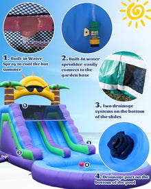 26FT(L) Commercial Water Slide for Adults【Double Water Slides&Giant Splash Pool】, 100% PVC Inflatable Adult Water Slide with 1100W Blower, 0.45mm Heavy Duty Vinyl Backyard Outdoor, 26x12x14ft