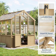 6x8 FT Greenhouse - Large Wooden Greenhouses for Outdoors, Heavy Duty Spruce Frame Greenhouse with PC Panels, Adjustable Roof Vents & Lockable Door, Walk-in Green Houses for Garden, Backyard, Patio