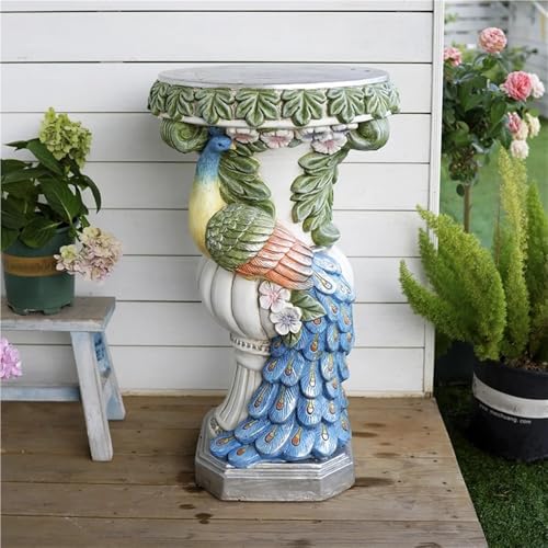 WKSPOO Decorative Roman Pedestal Stand, Peacock Statue Plant Stand(Large)