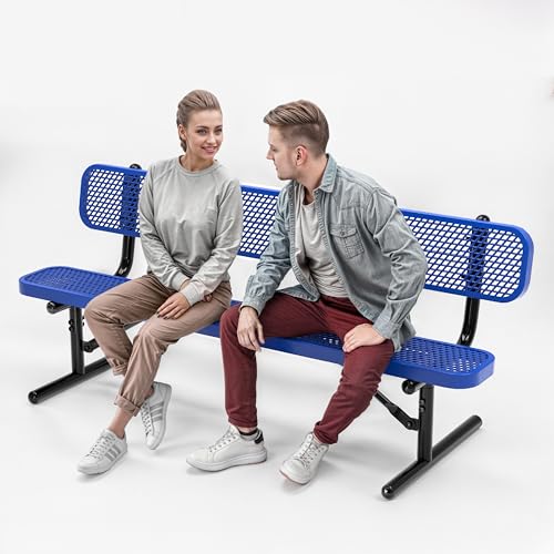 OUTTANS Heavy-Duty Outdoor Metal Bench (6 Ft - Portable with Back, Blue)