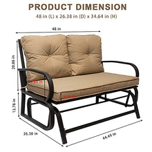 Patio Glider Bench Loveseat 2 Person Swing Rocking Chair Garden Double Rocker Chair with Cushion, Steel Frame (Khaki)