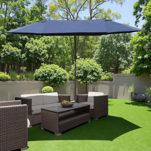 15ft Steel Rectangular Outdoor Double Sided Market Sunbrella Umbrella