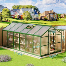 8 x 12ft Polycarbonate Greenhouse for Outdoors – Heavy Duty Aluminum Walk-in Greenhouse with Lockable Door, Adjustable Roof Vent, Quick Setup – Ideal for Garden, Patio, Backyard Planting, Green