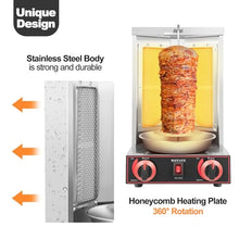 Shawarma Gyro Grill Meat Maker, Vertical Rotisserie Grill, Electric Turkey Stainless Steel Grill, 2 Burner Rotisserie Grill Cooking