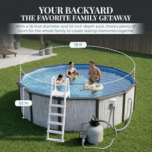 Blue Wave Sevilla 18-ft Round 52-in Deep Hard Sided Steel Frame Above Ground Pool with 6-in Steel Top Seats, 0.5 HP Sand Filter System, Ladder, Skimmer & Liner – 7,200-Gallon Capacity for Family Use