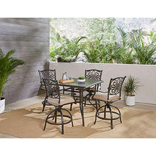 Hanover Traditions 5-Piece High-Dining Set with Cushioned Swivel Chairs and 42" Square Cast-Top Table Tan