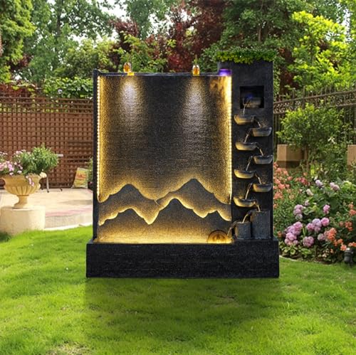 Outdoor Water Fountain with LED Light – Mountain View Decorative Water Feature for Garden, Patio, Yard, Balcony,Shop,Salon, Spa Decoration – Multi-Size Options Available (2526+2527)(2527)
